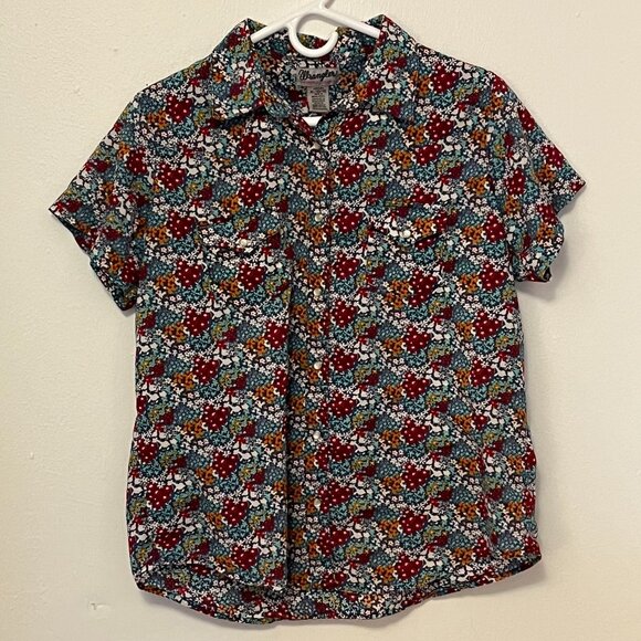 Wrangler Blouse Short Sleeve Button-Up Flower Pattern Multi-Color Size XL - Picture 1 of 3